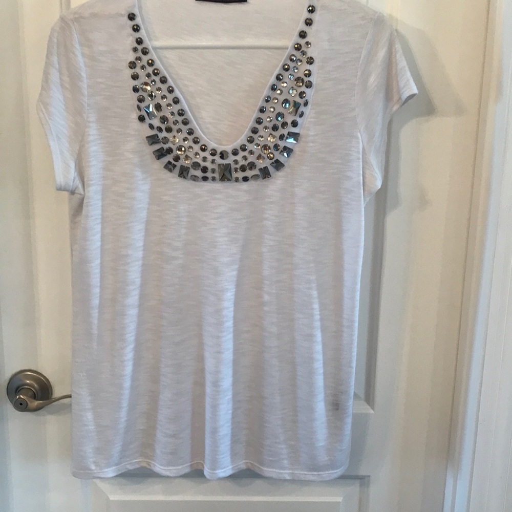 Andrea behar white sheer T-shirt bejeweled